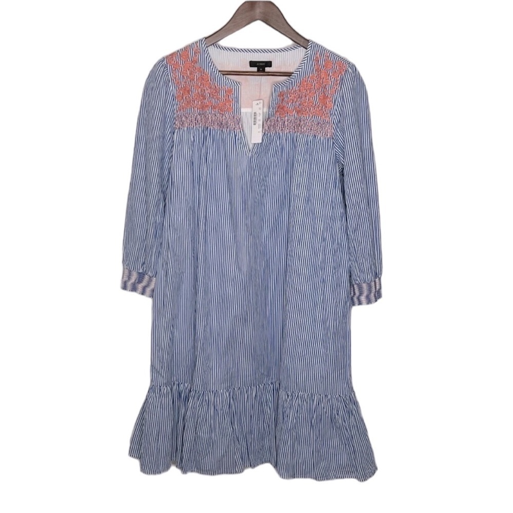 Crew Women’s Striped Embroidered Ruffle Hem Dress